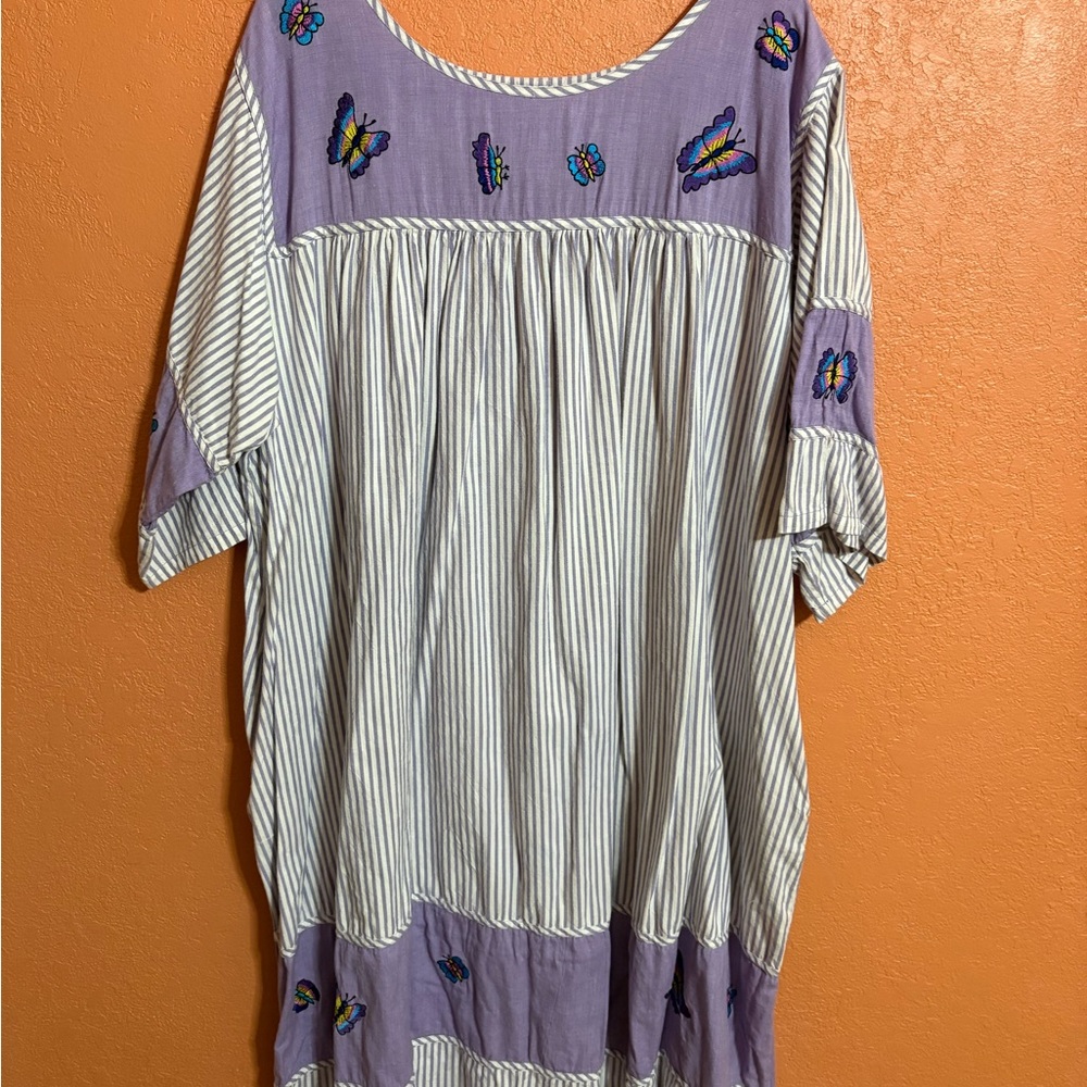 90’s Lavender and White Maxi Sundress with Dolman Sleeves